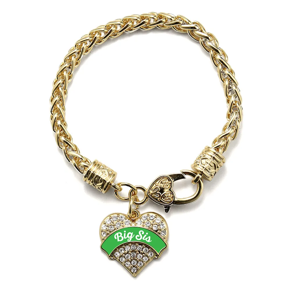 Gold Emerald Green Big Sister Pave Heart Charm Braided Bracelet