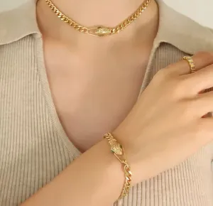 Gothic New Stainless Steel Snake Chain Bracelet Necklace Set For Women S5009285