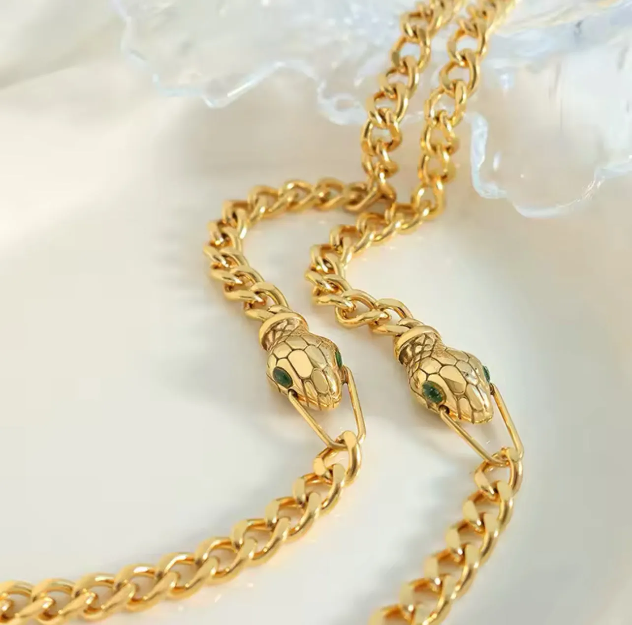 Gothic New Stainless Steel Snake Chain Bracelet Necklace Set For Women S5009285