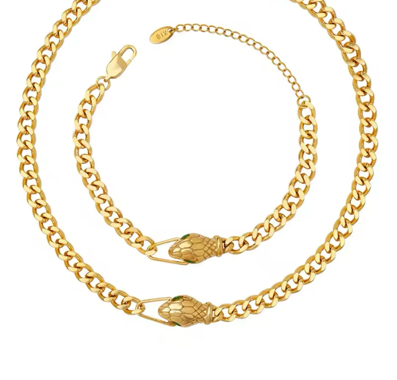 Gothic New Stainless Steel Snake Chain Bracelet Necklace Set For Women S5009285