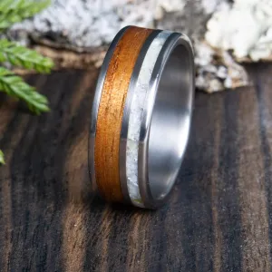 Hawaiian Koa wood and titanium ring with mother of pearl