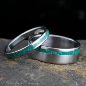 His and Hers wedding ring set with Malachite stone inlay