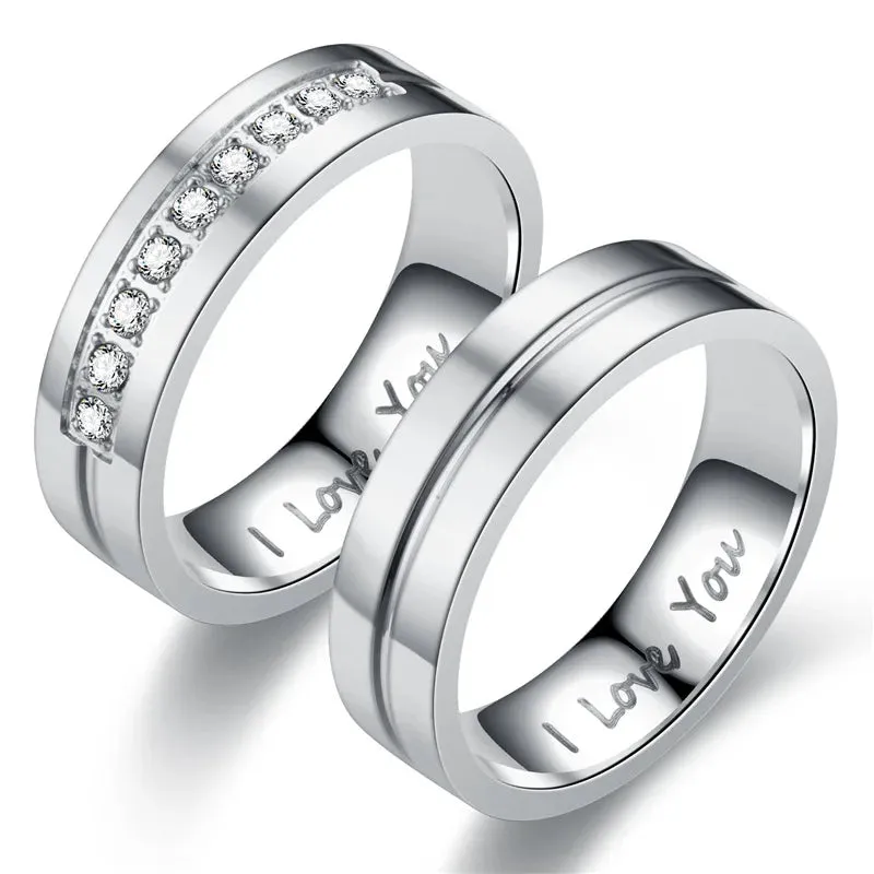 I Love You Men and Women Titanium Steel Wedding Ring Band - Gold or Silver