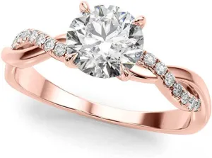 JewelMore 0.50 Carat Twisting Infinity Gold and Diamond Split Shank Pave Set Diamond Engagement Ring with a 0.4 Carat J-K I2 Center