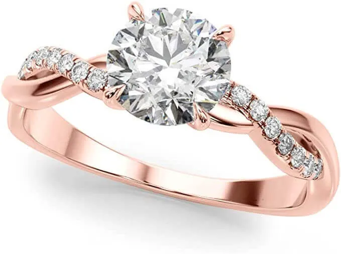 JewelMore 0.50 Carat Twisting Infinity Gold and Diamond Split Shank Pave Set Diamond Engagement Ring with a 0.4 Carat J-K I2 Center