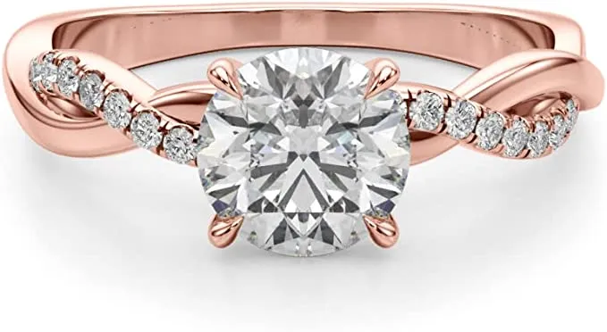 JewelMore 0.50 Carat Twisting Infinity Gold and Diamond Split Shank Pave Set Diamond Engagement Ring with a 0.4 Carat J-K I2 Center