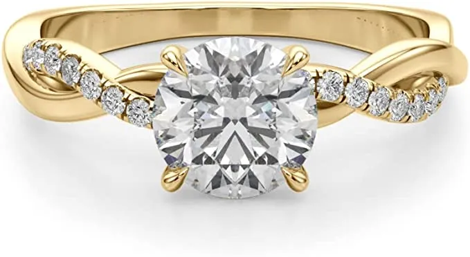 JewelMore 0.50 Carat Twisting Infinity Gold and Diamond Split Shank Pave Set Diamond Engagement Ring with a 0.4 Carat J-K I2 Center