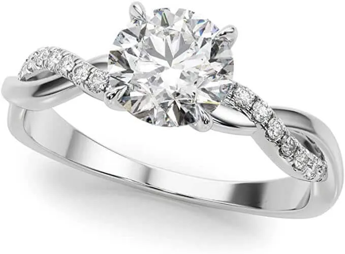 JewelMore 0.50 Carat Twisting Infinity Gold and Diamond Split Shank Pave Set Diamond Engagement Ring with a 0.4 Carat J-K I2 Center