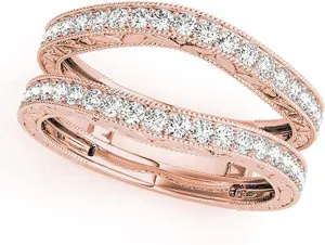 JewelMore 14K Rose Gold Ladies Diamond Ring Guard Wrap Enhancer Wedding Band (1/2 cttw, I-J/ I1-I2)