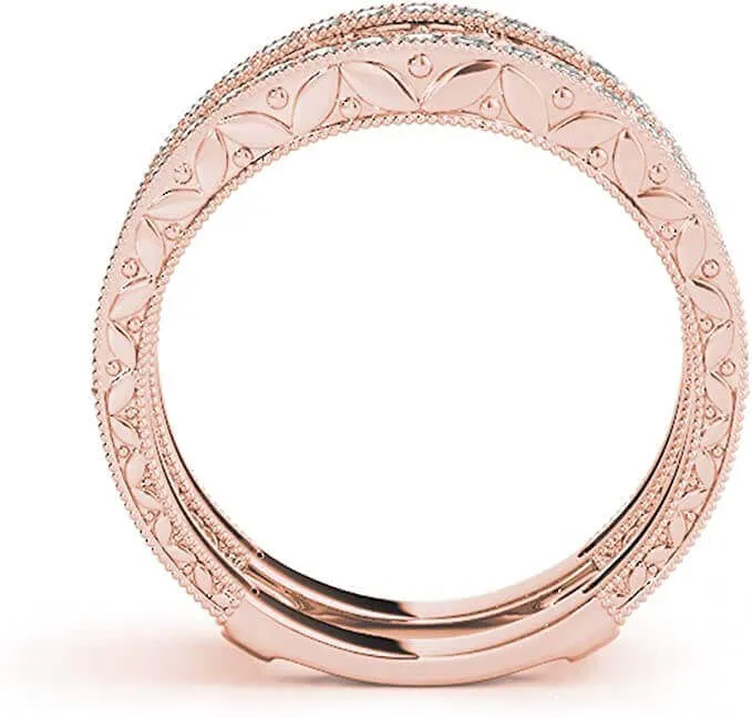 JewelMore 14K Rose Gold Ladies Diamond Ring Guard Wrap Enhancer Wedding Band (1/2 cttw, I-J/ I1-I2)