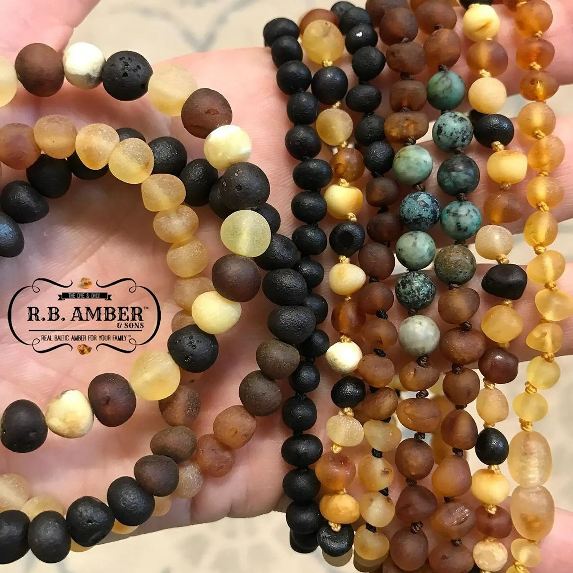 Kids | African Turquoise   Raw Cognac Amber Necklace