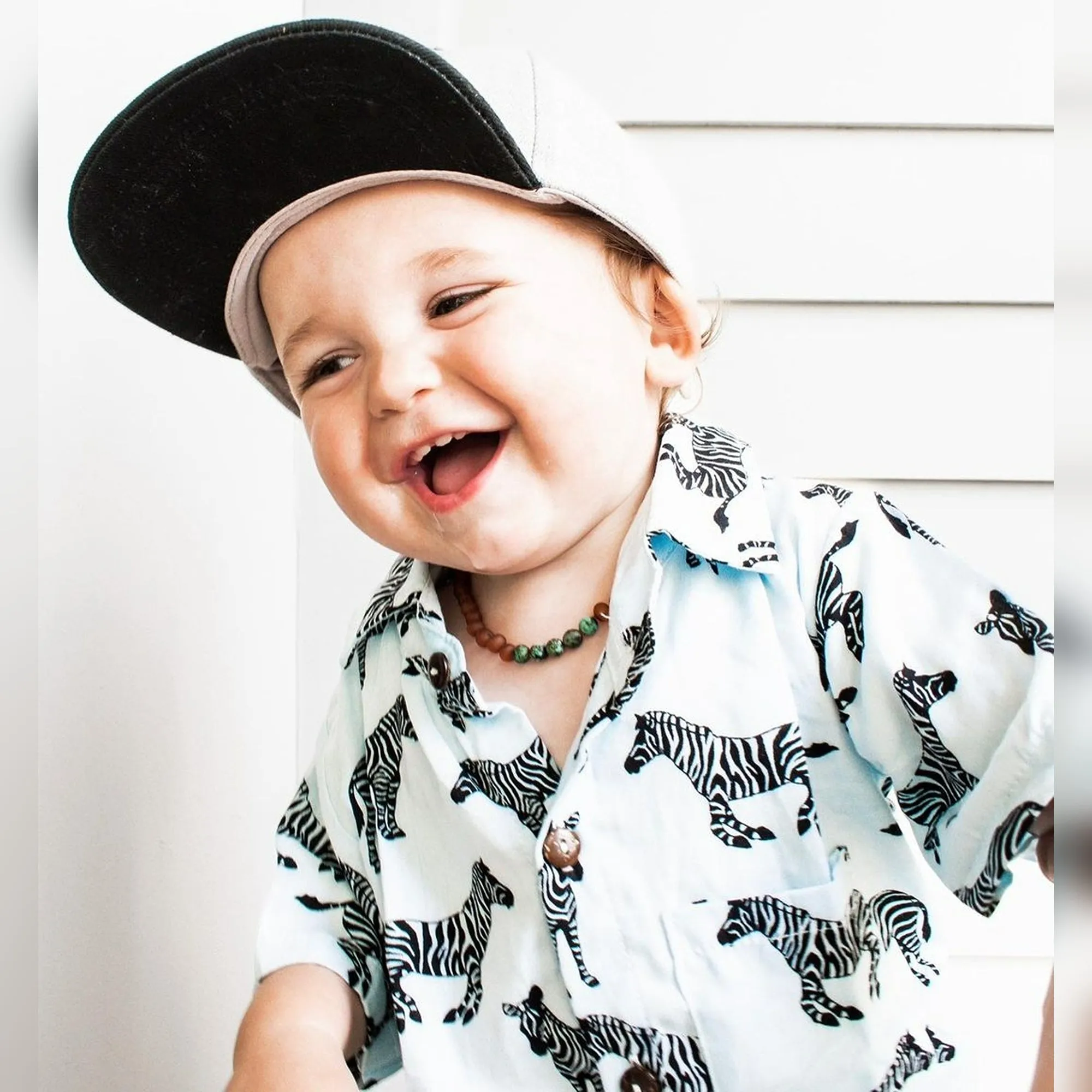 Kids | African Turquoise   Raw Cognac Amber Necklace