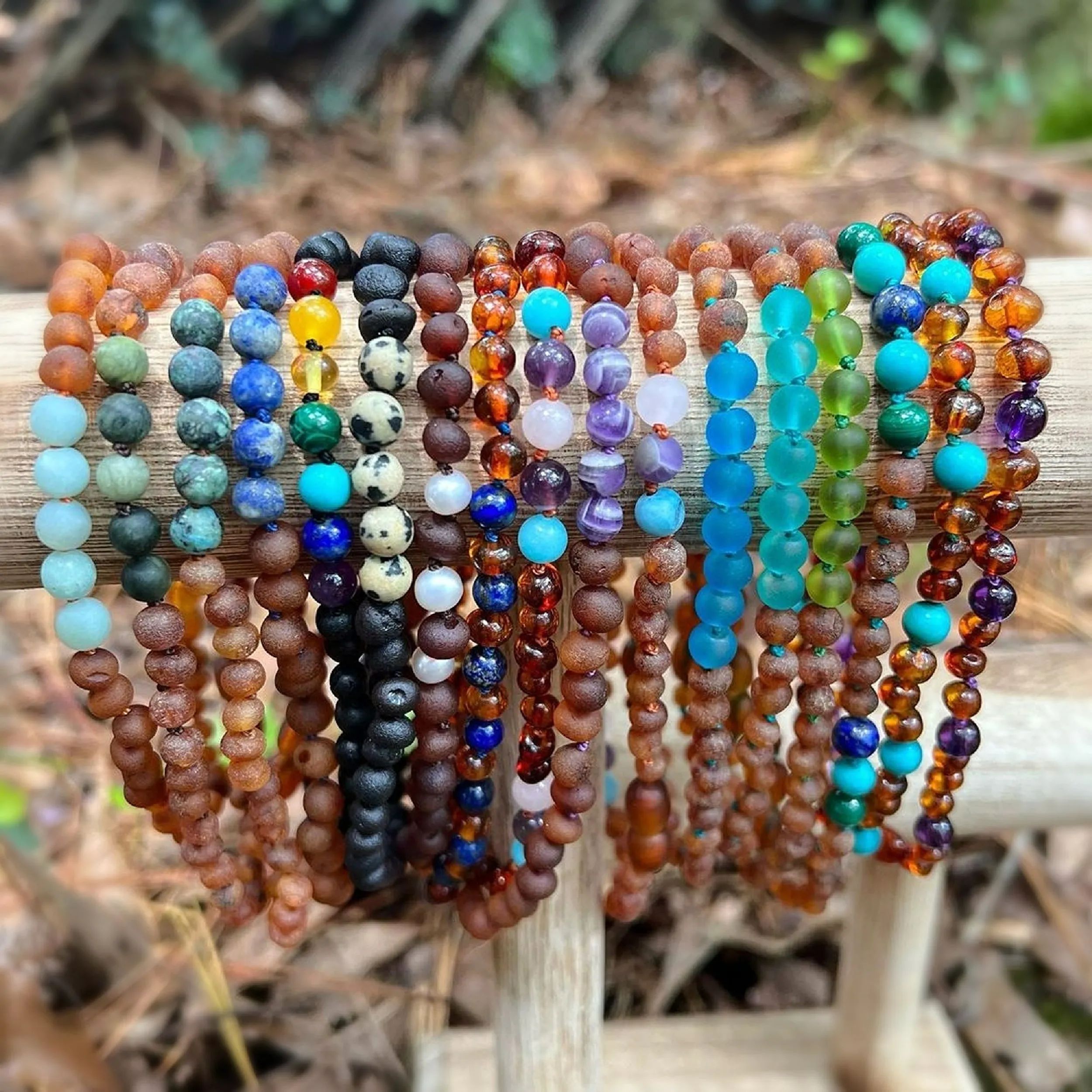 Kids | African Turquoise   Raw Cognac Amber Necklace