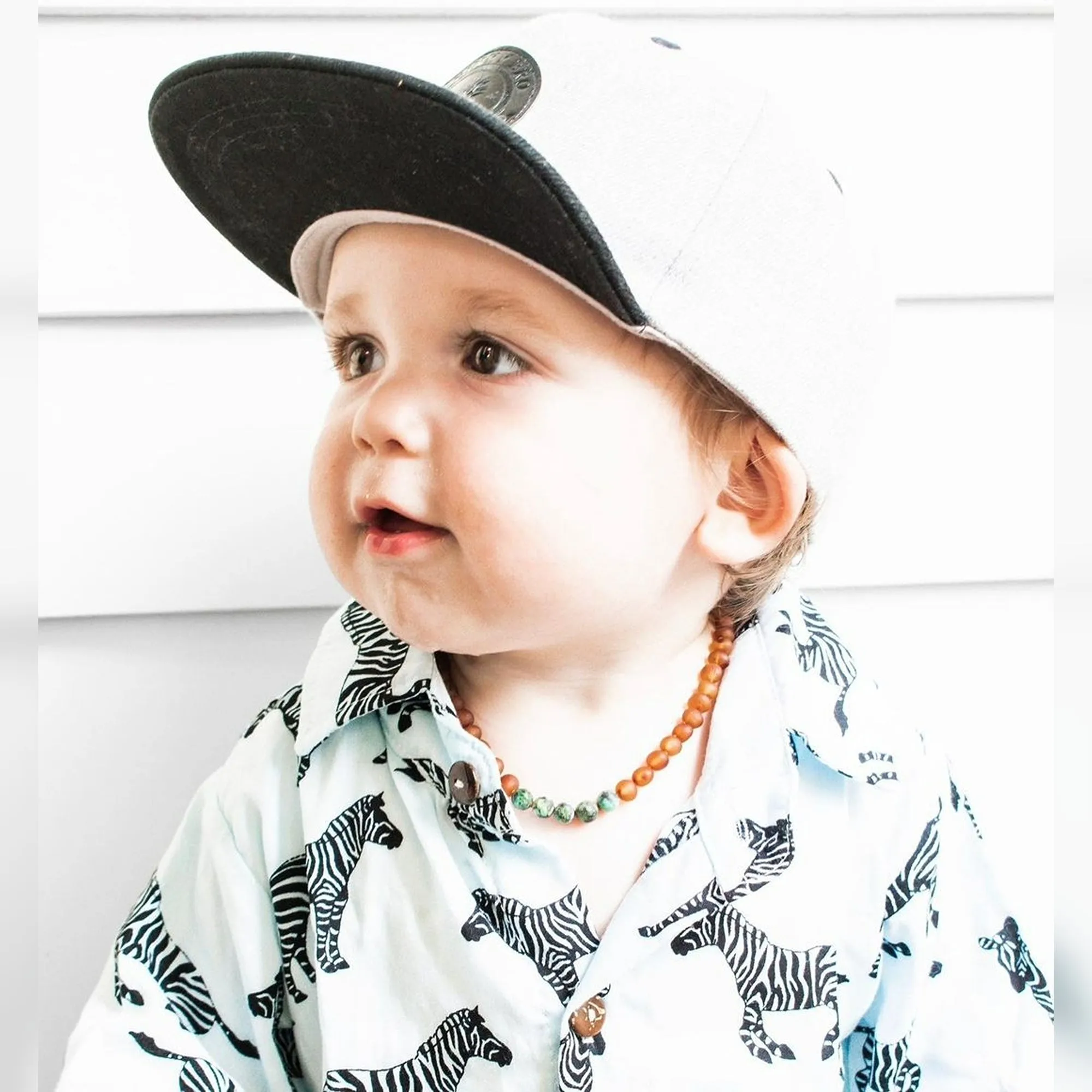 Kids | African Turquoise   Raw Cognac Amber Necklace