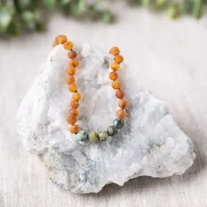 Kids | African Turquoise   Raw Cognac Amber Necklace