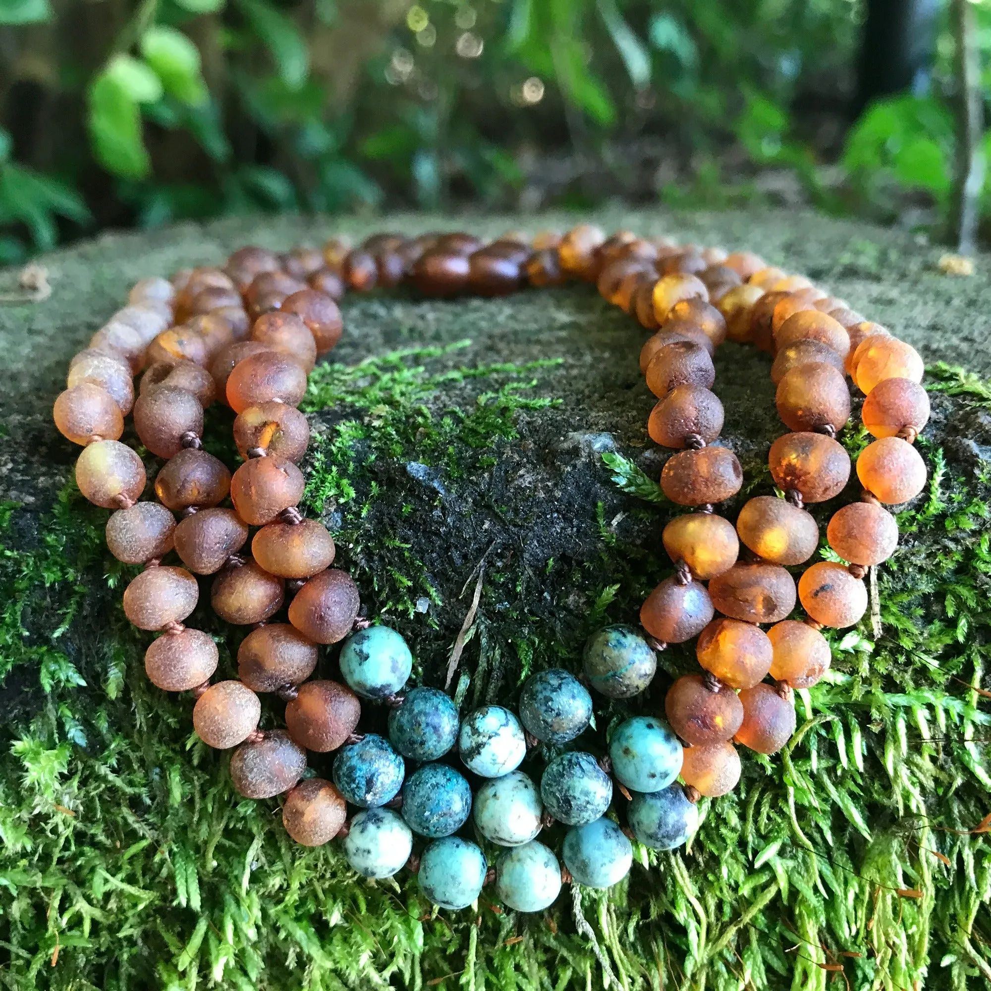 Kids | African Turquoise   Raw Cognac Amber Necklace