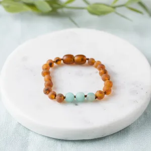 Kids | Amazonite   Raw Cognac Amber Bracelet