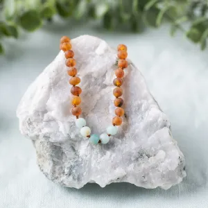 Kids | Amazonite   Raw Cognac Amber Necklace