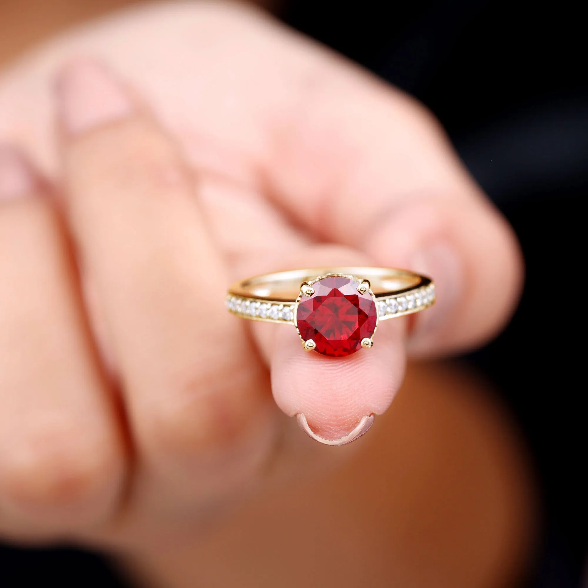 Lab Grown Ruby Simple Solitaire Engagement Ring with Diamond