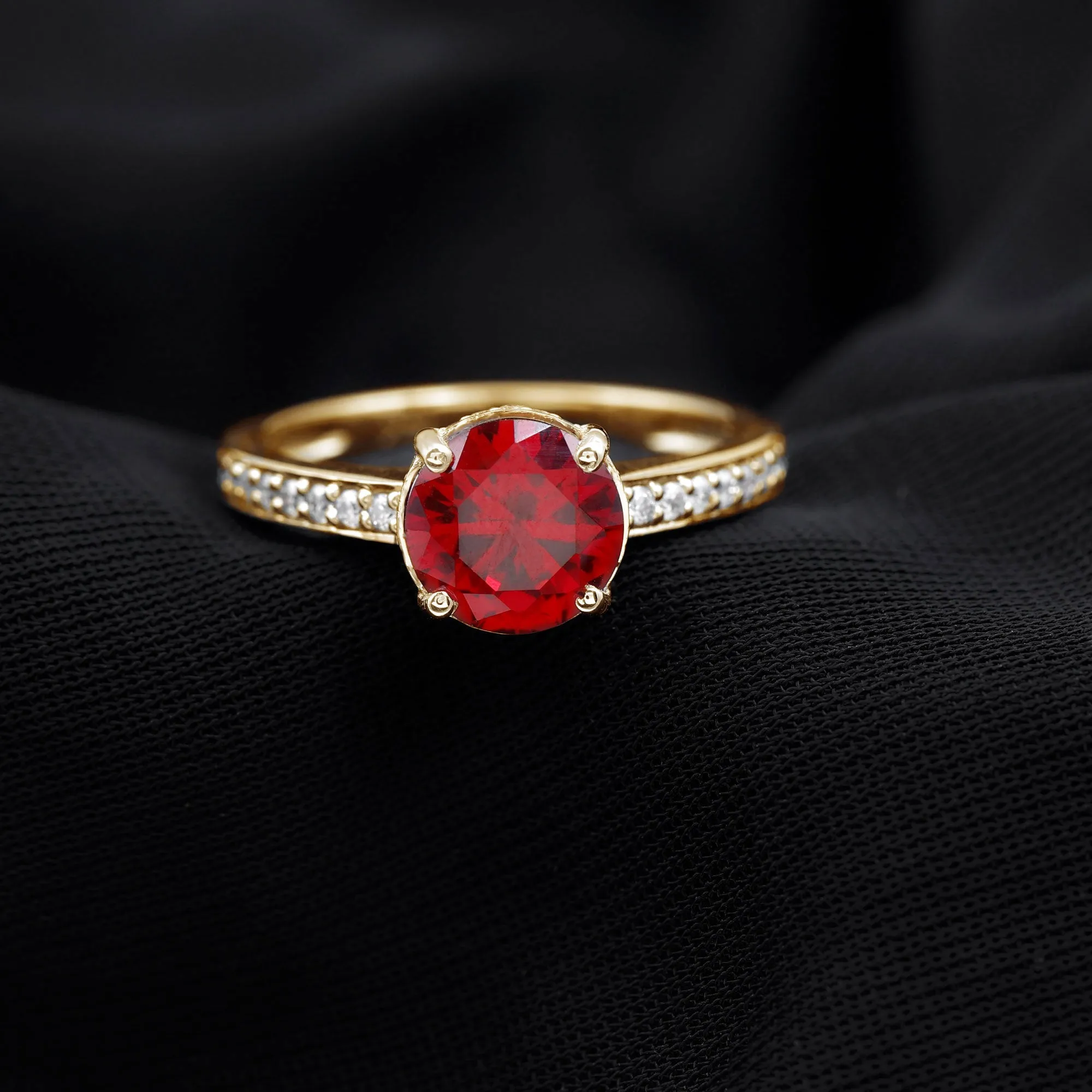 Lab Grown Ruby Simple Solitaire Engagement Ring with Diamond