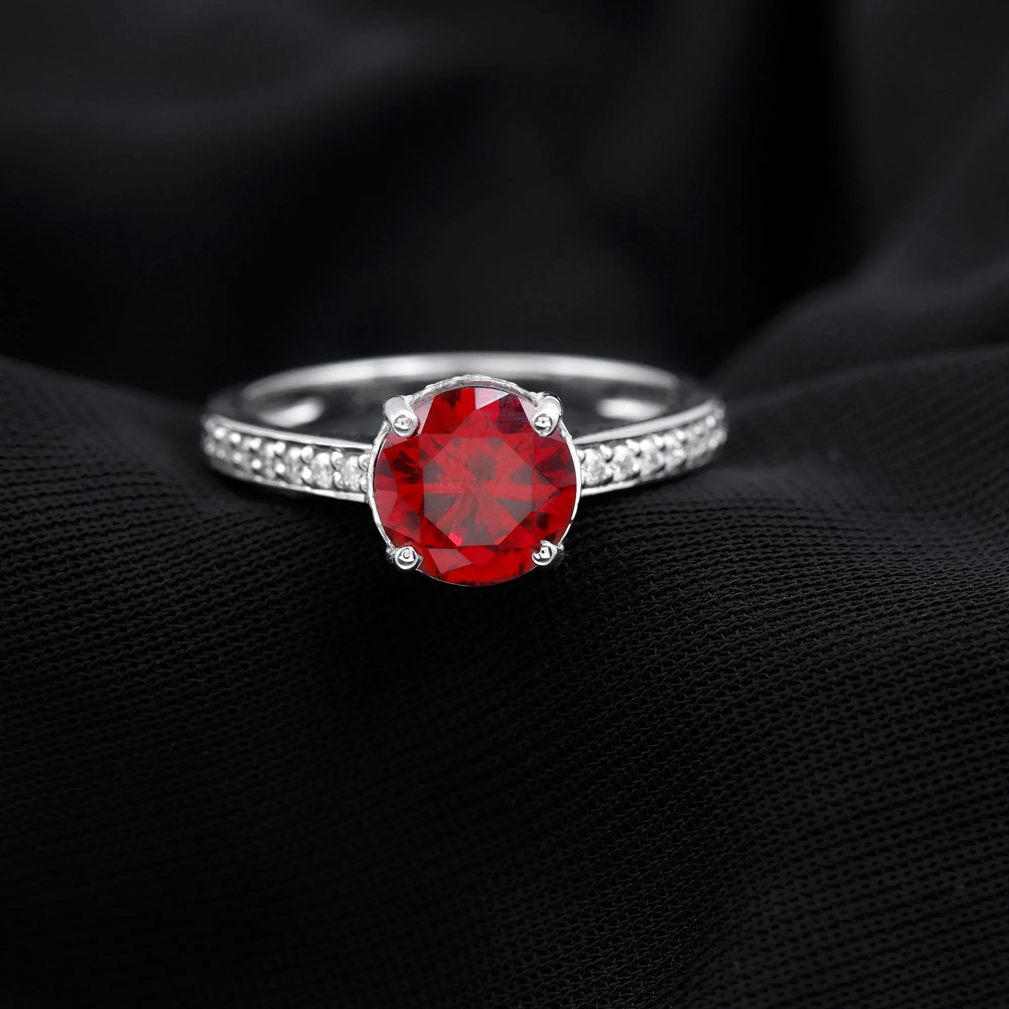 Lab Grown Ruby Simple Solitaire Engagement Ring with Diamond