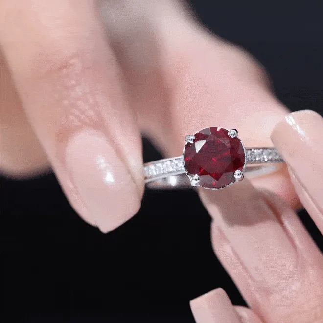 Lab Grown Ruby Simple Solitaire Engagement Ring with Diamond