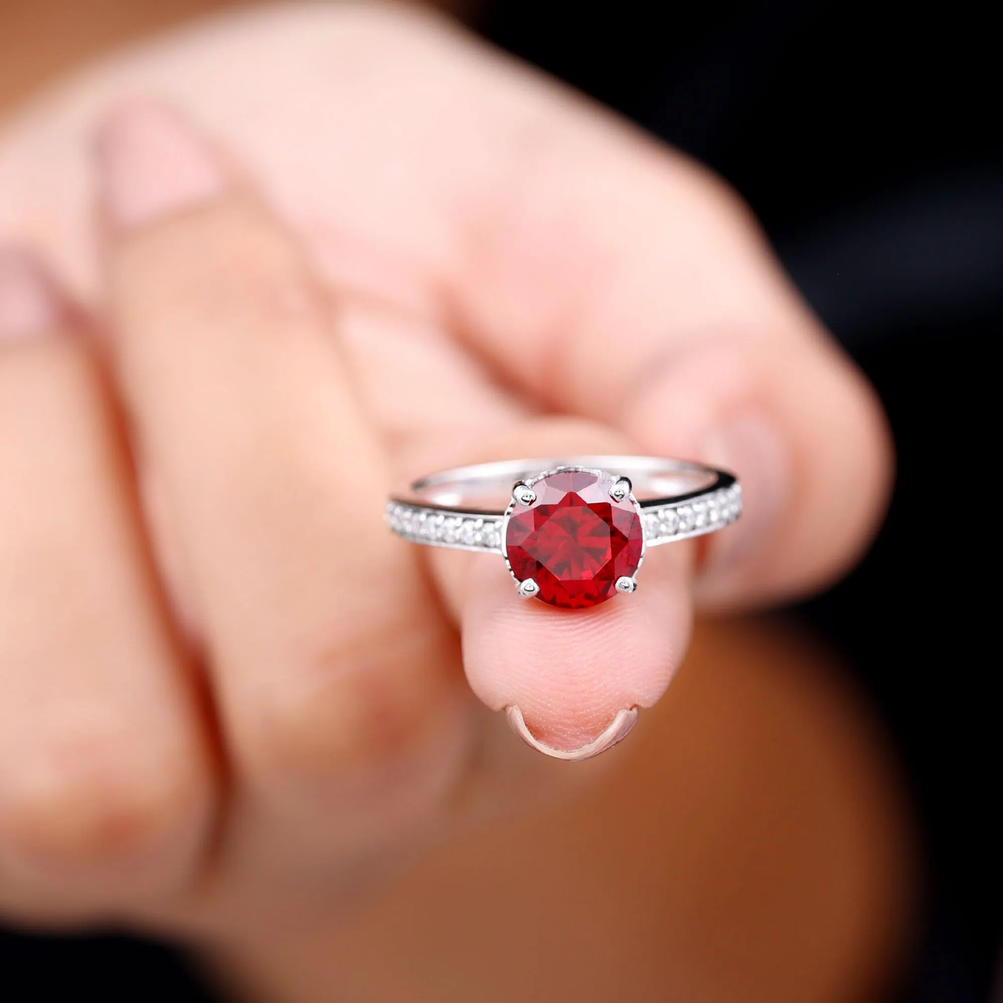 Lab Grown Ruby Simple Solitaire Engagement Ring with Diamond