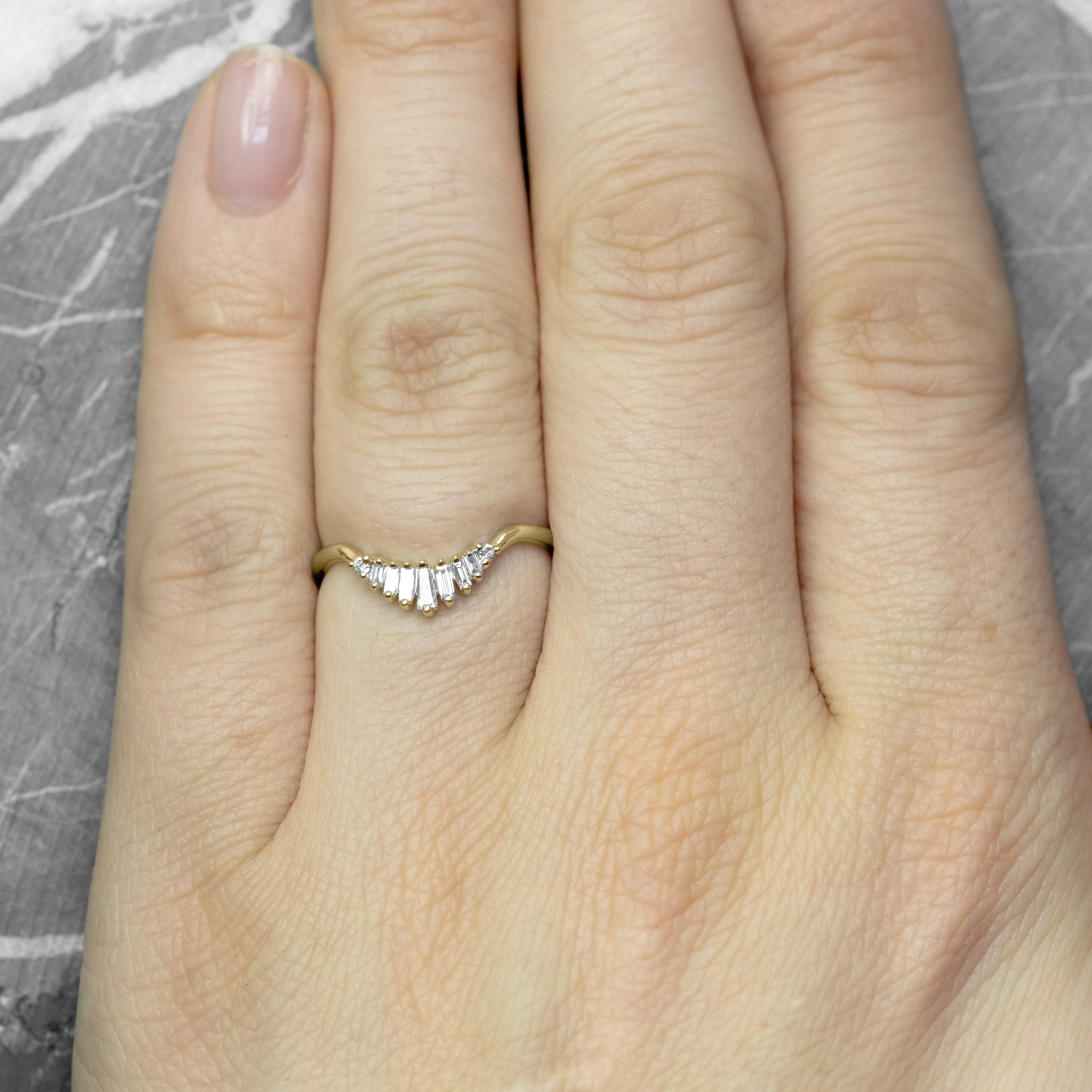 Large Wren White Baguette Diamond Wedding Band, 14K Yellow Gold