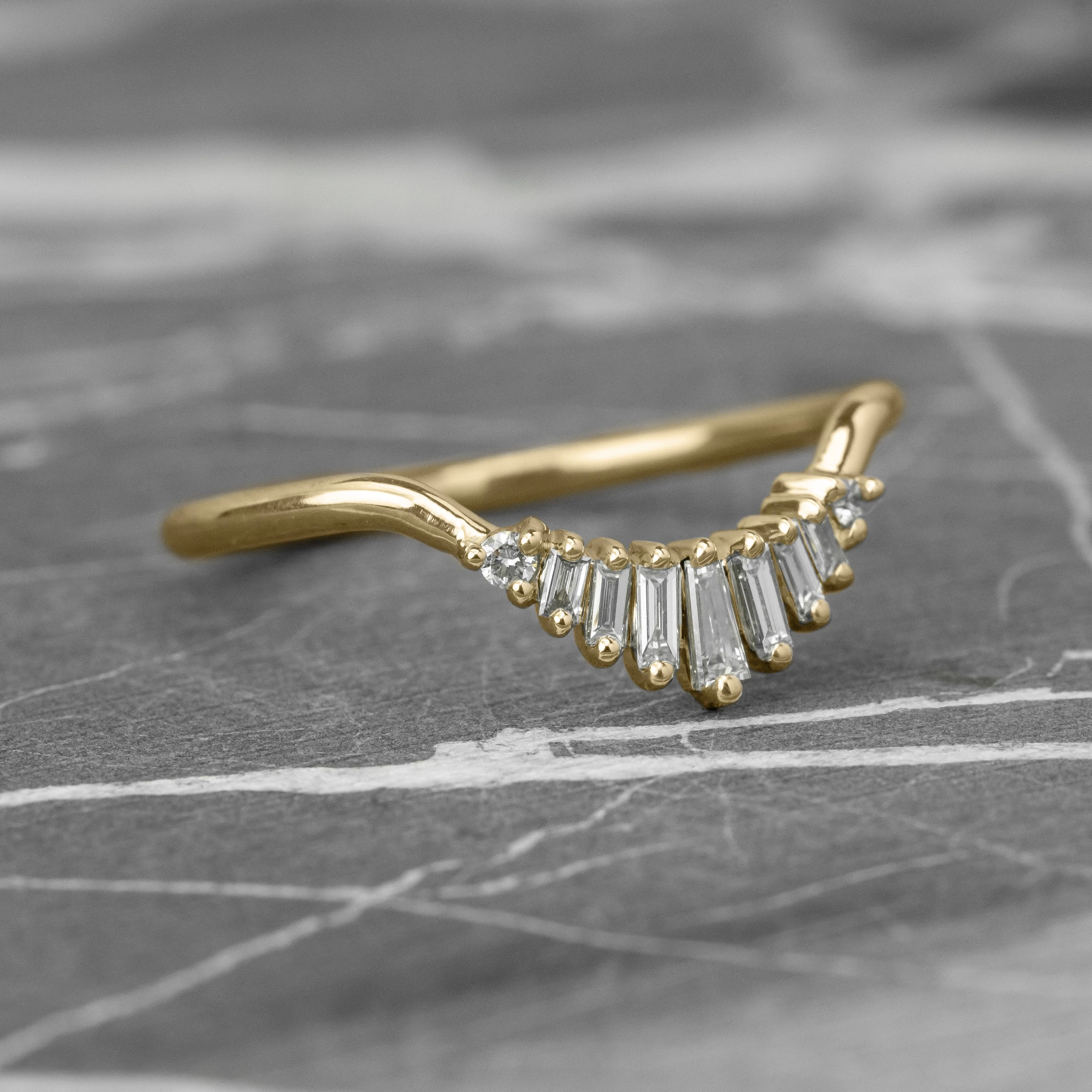 Large Wren White Baguette Diamond Wedding Band, 14K Yellow Gold
