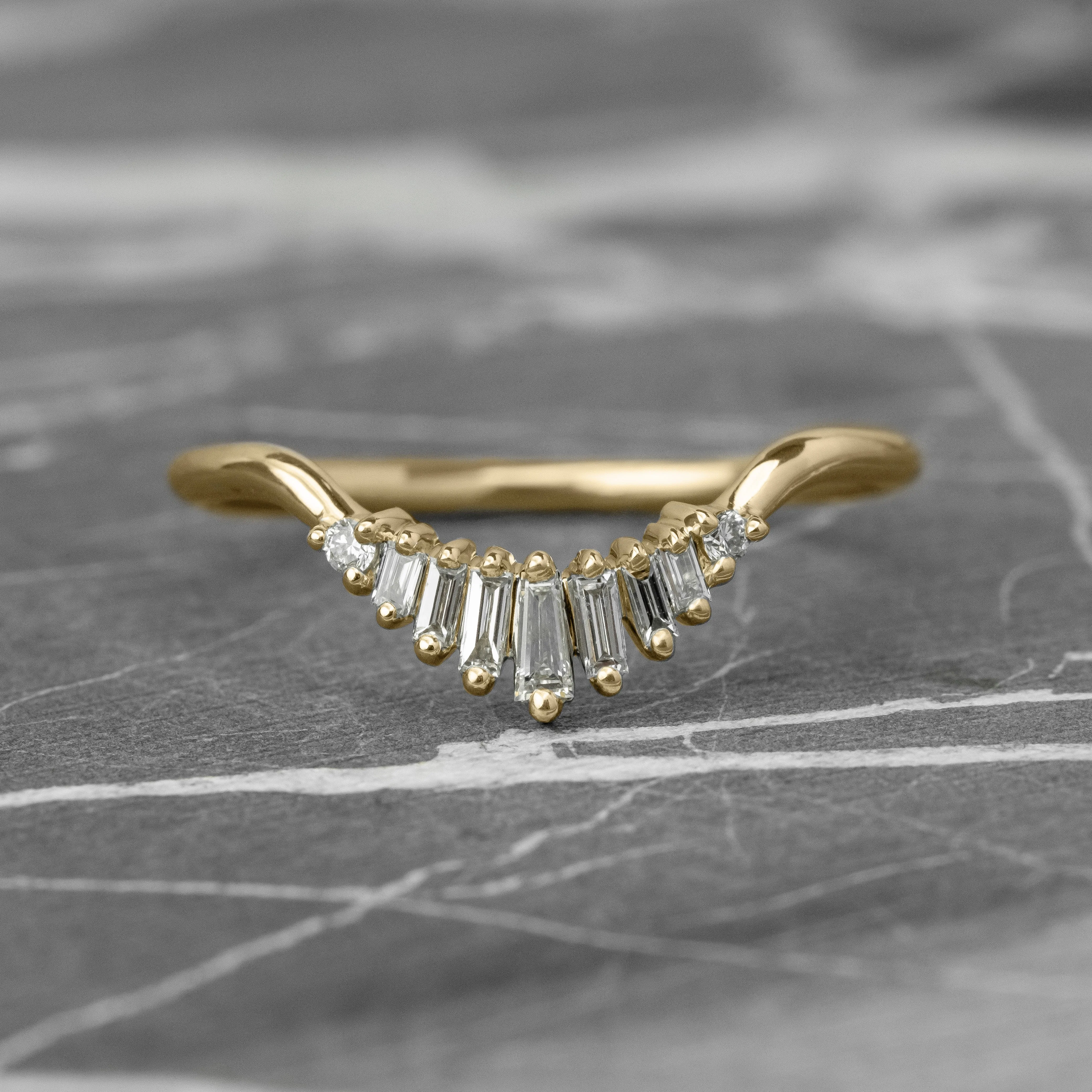 Large Wren White Baguette Diamond Wedding Band, 14K Yellow Gold