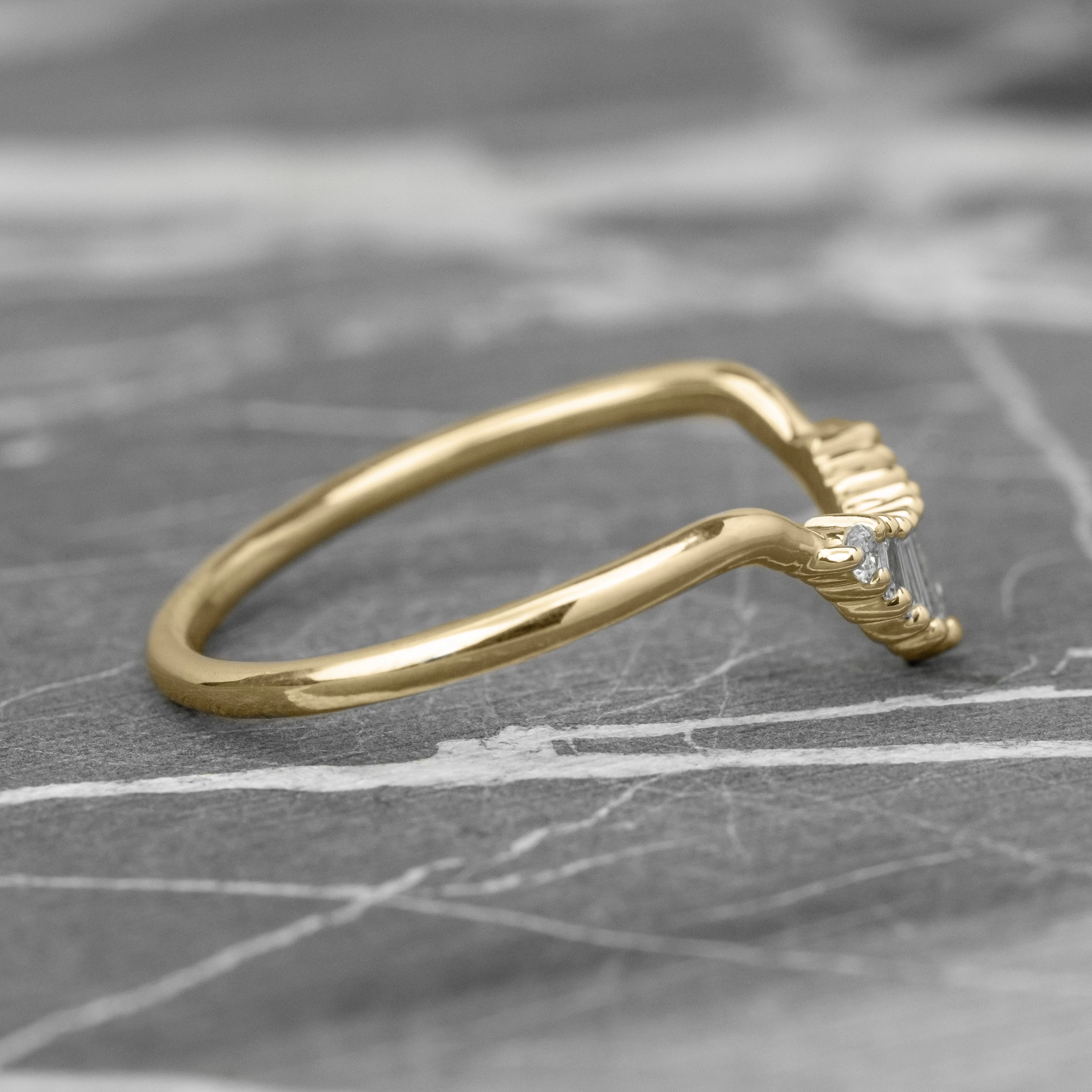 Large Wren White Baguette Diamond Wedding Band, 14K Yellow Gold