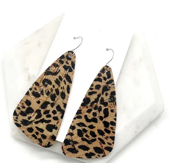 Leopard Angled Leather Earrings