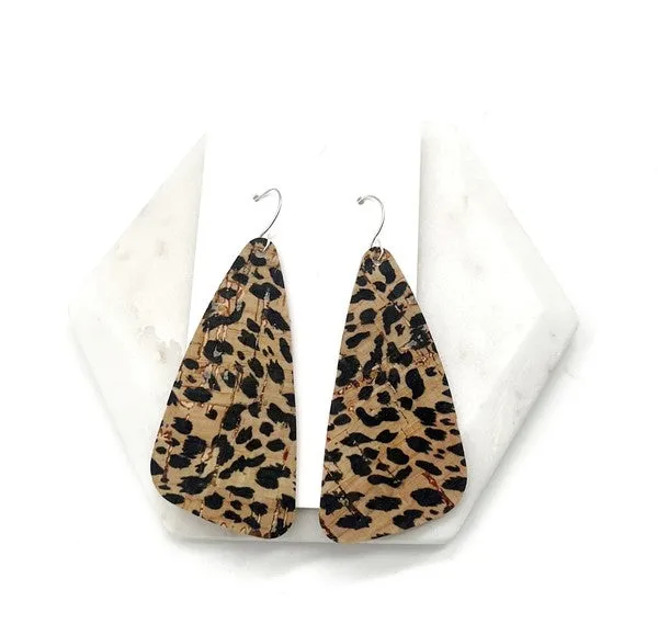 Leopard Angled Leather Earrings