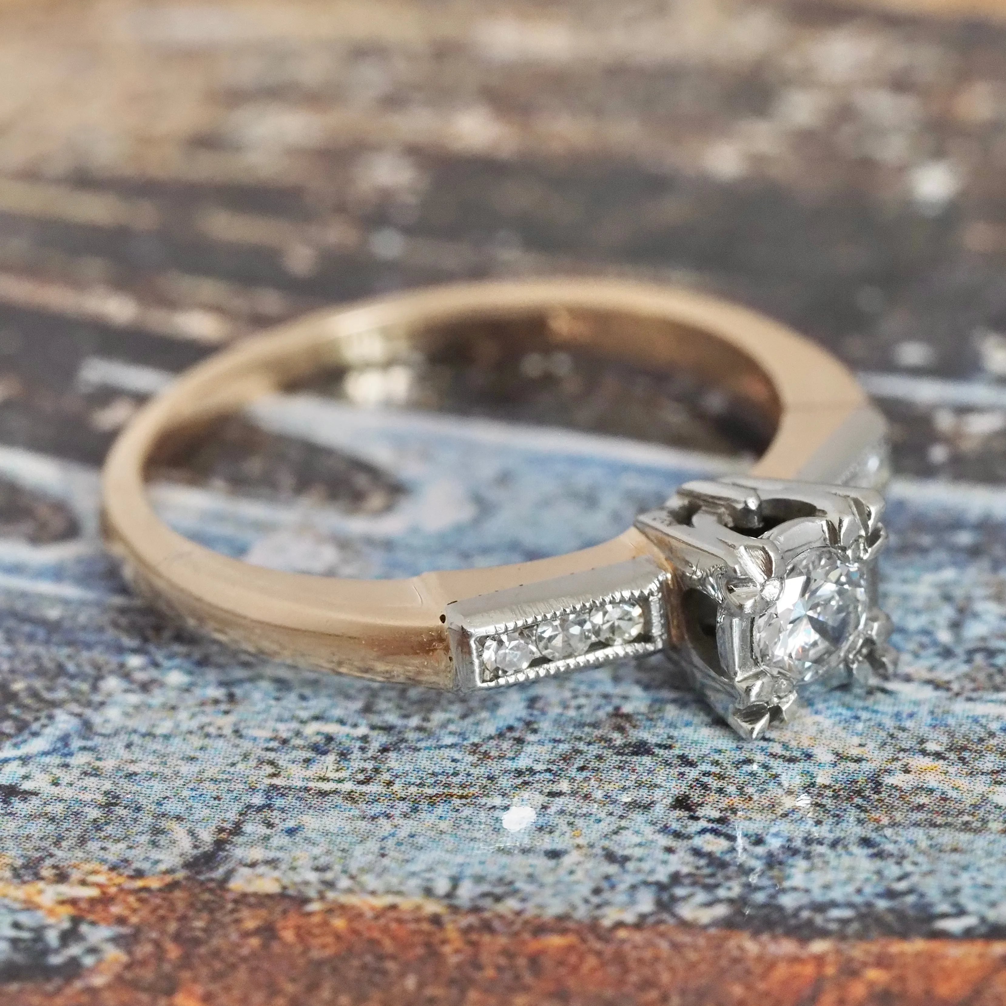 Midcentury Round Brilliant Cut Diamond 14k Gold Engagement Ring