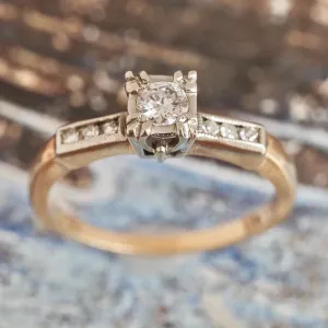 Midcentury Round Brilliant Cut Diamond 14k Gold Engagement Ring
