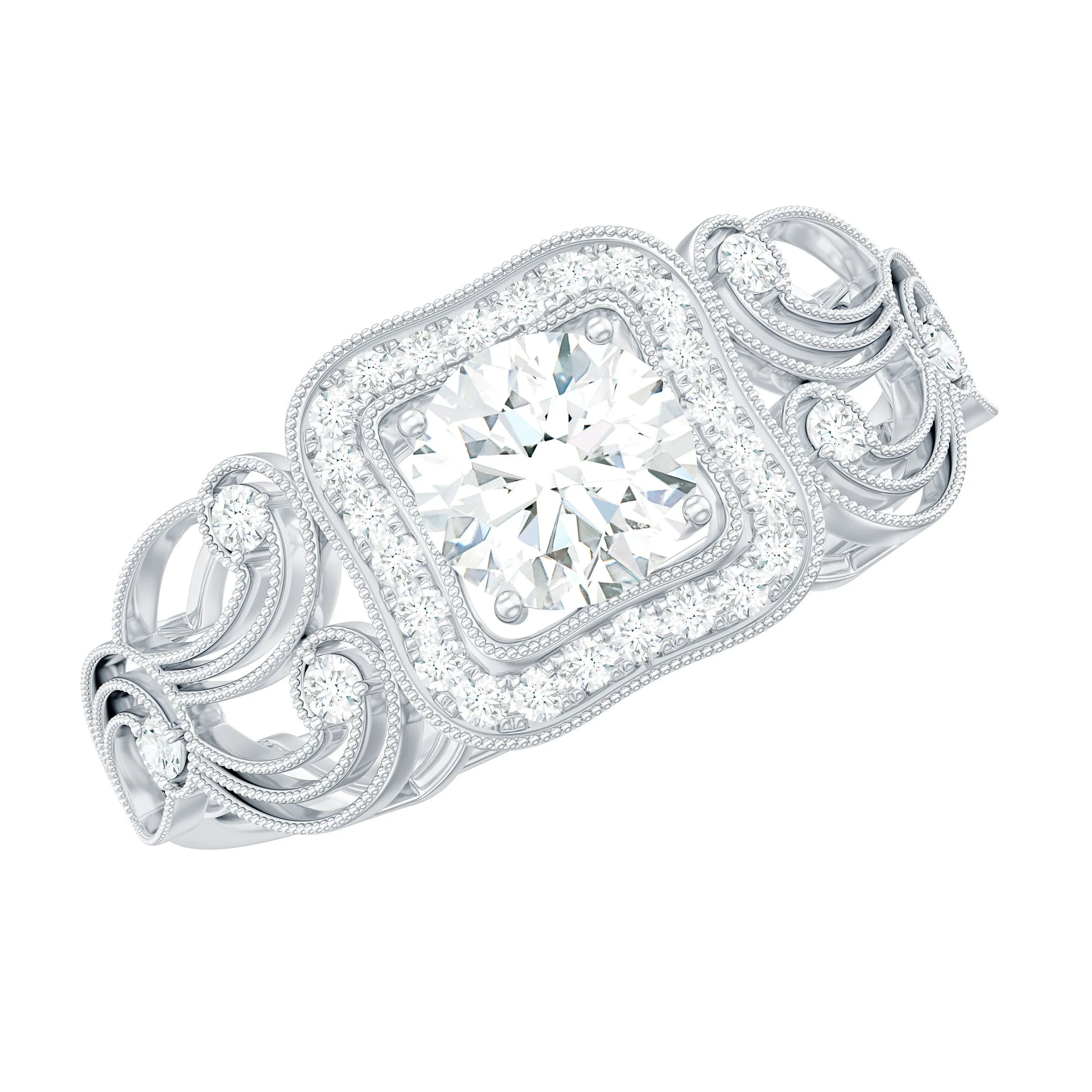 Milgrain Moissanite Art Deco Engagement Ring