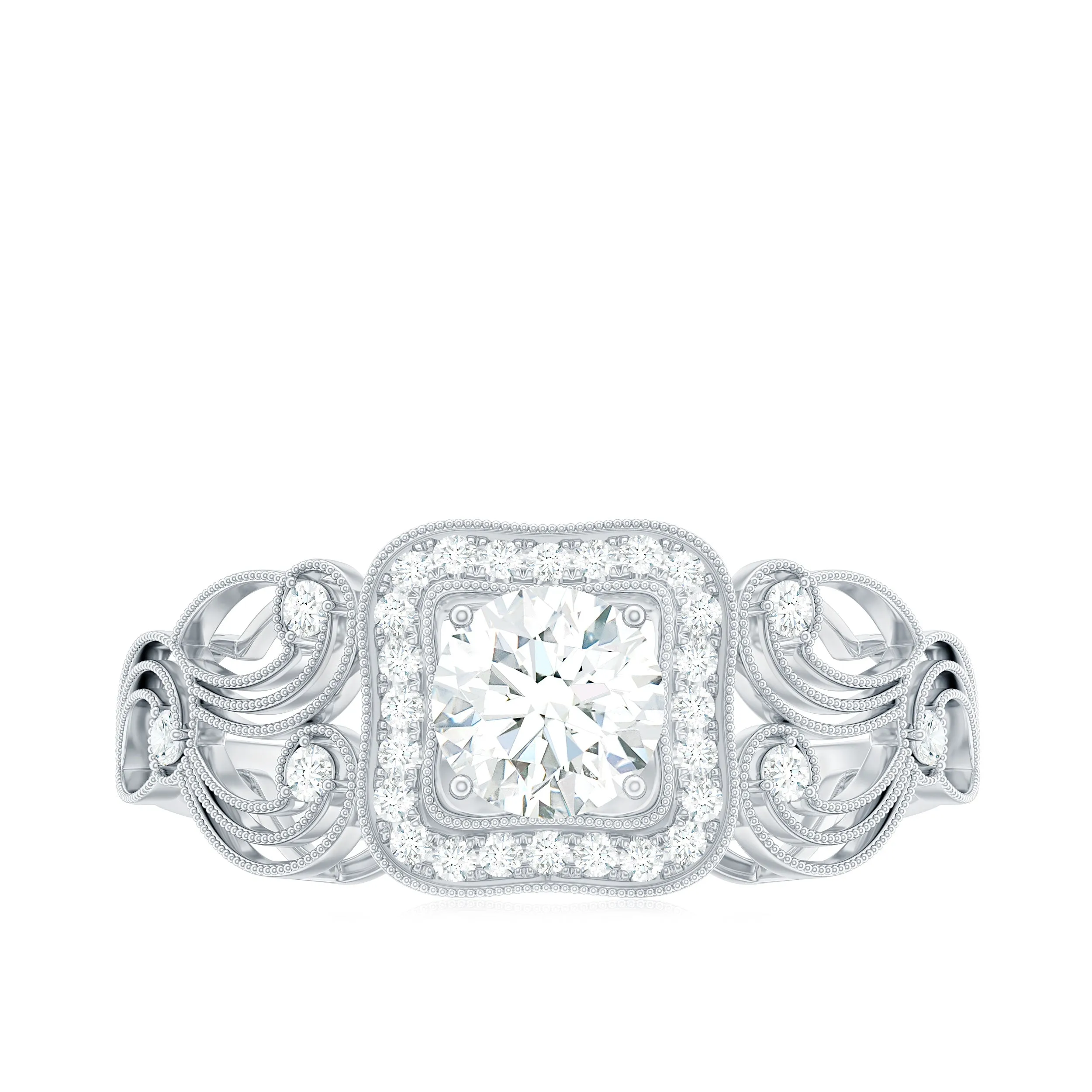 Milgrain Moissanite Art Deco Engagement Ring