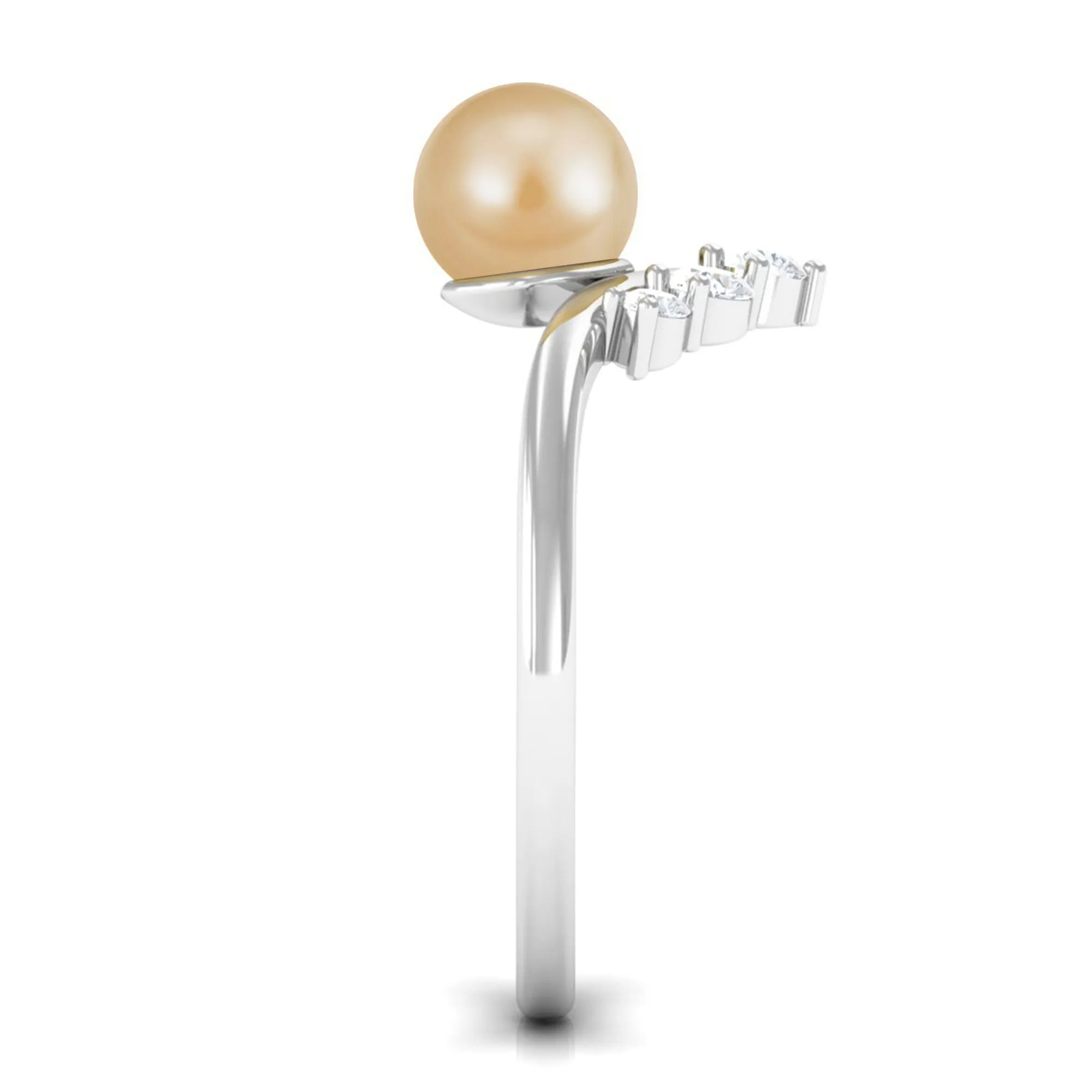 Minimal South Sea Pearl and Diamond Chevron Engagement Ring