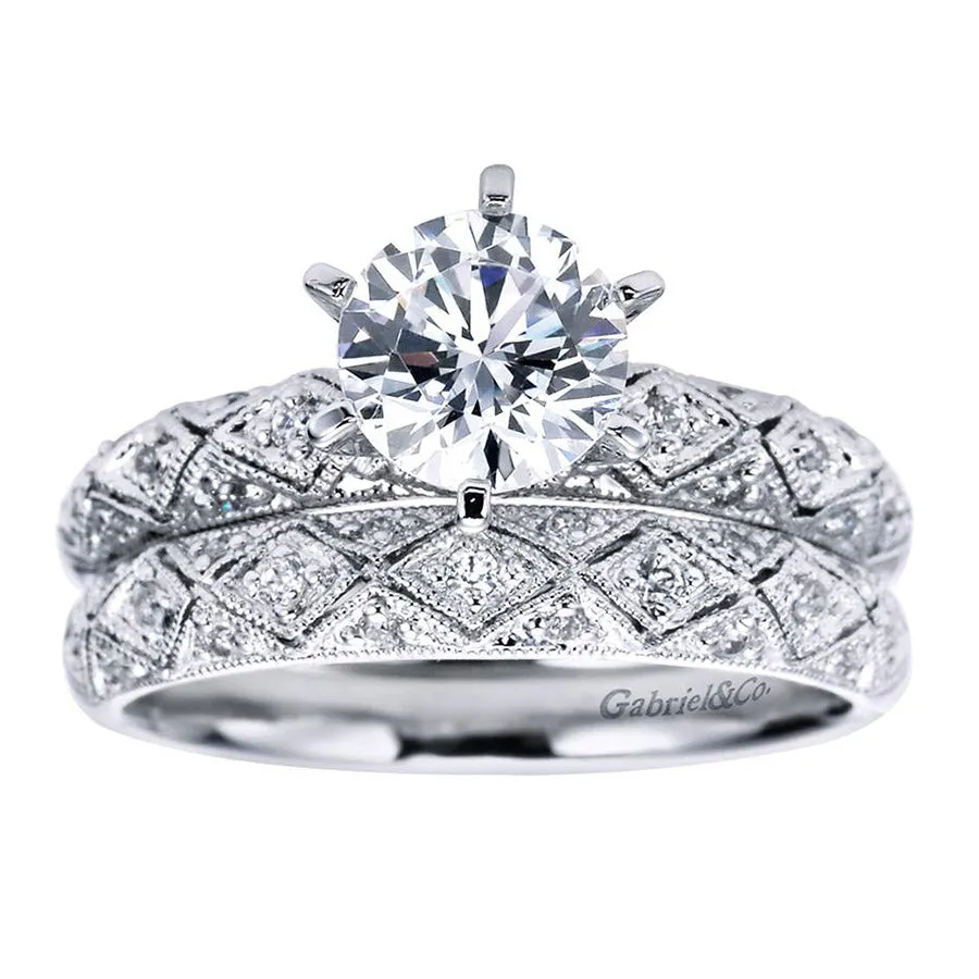 Neo Victorian Solitaire White Gold Diamond Engagement Ring