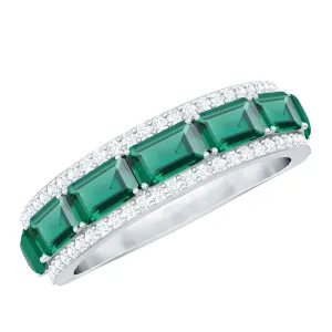 Octagon Cut Created Emerald and Diamond Half Eternity Band