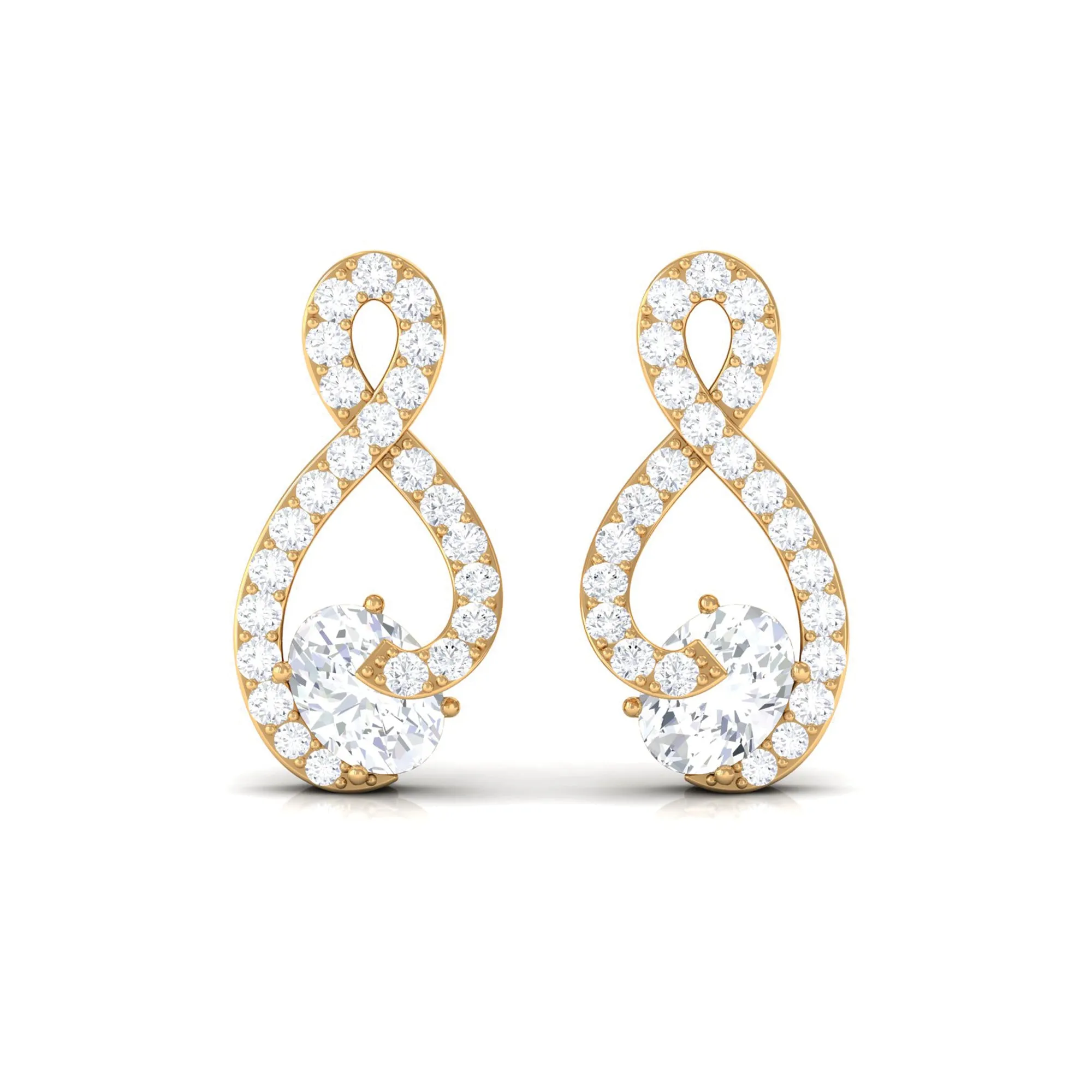Oval and Round Moissanite Infinity Stud Earrings