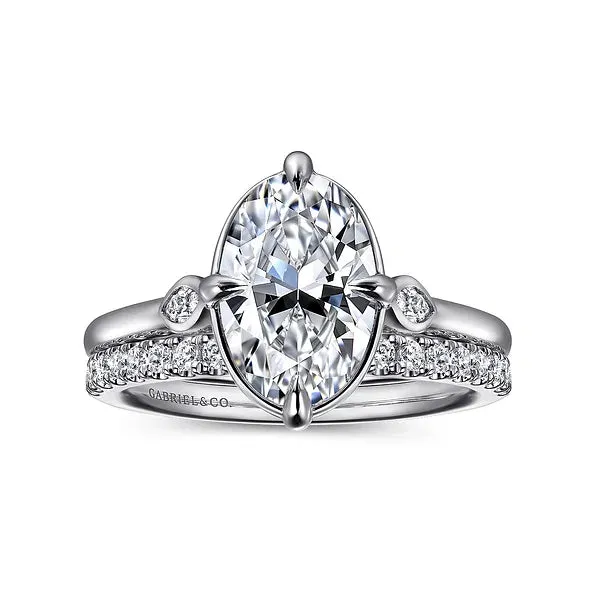 Oval Three Stone Bezel and Prong Diamond Engagement Ring Mounting
