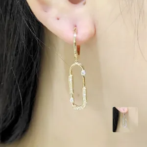 Paperclip Diamond Drop Earrings 14K Gold