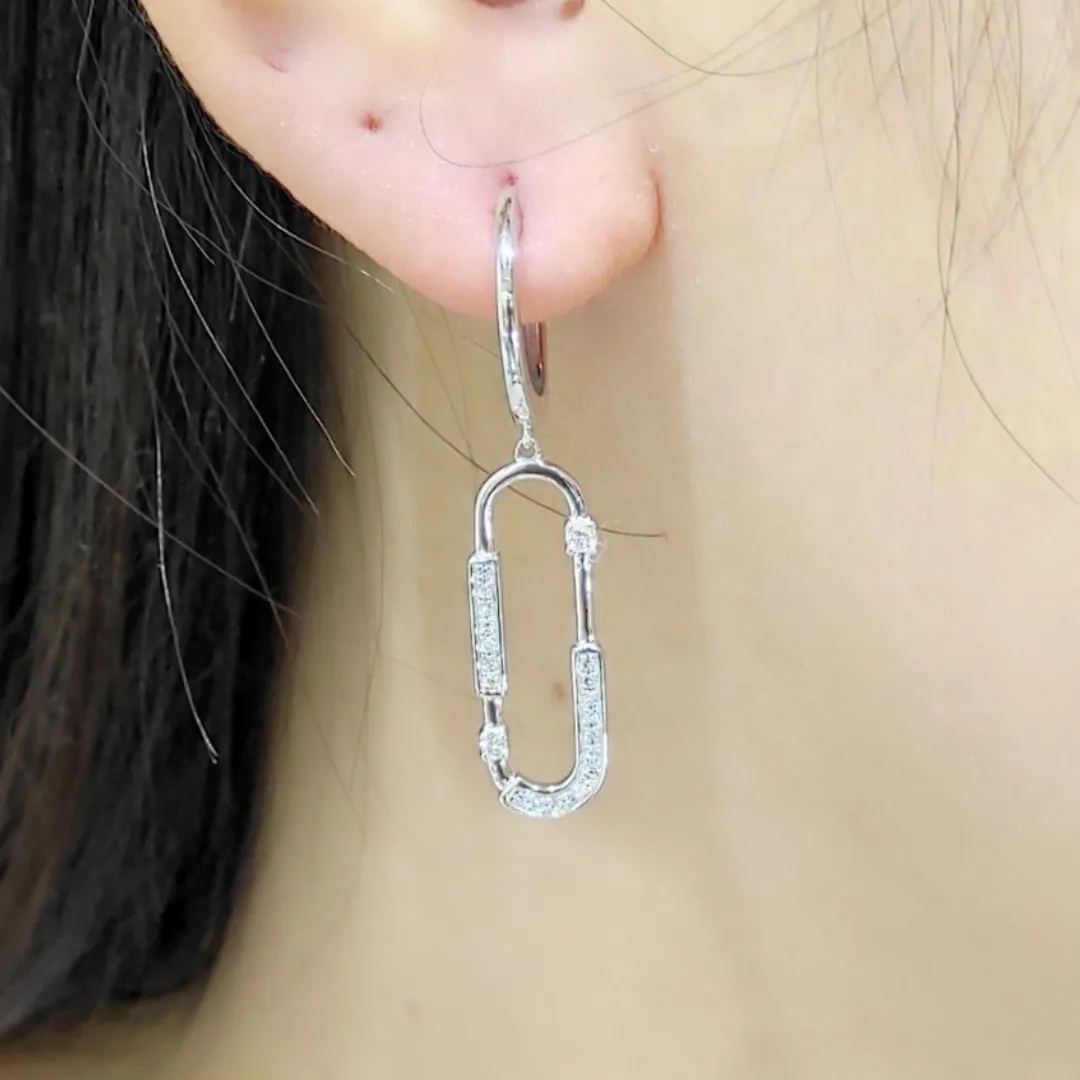 Paperclip Diamond Drop Earrings 14K Gold