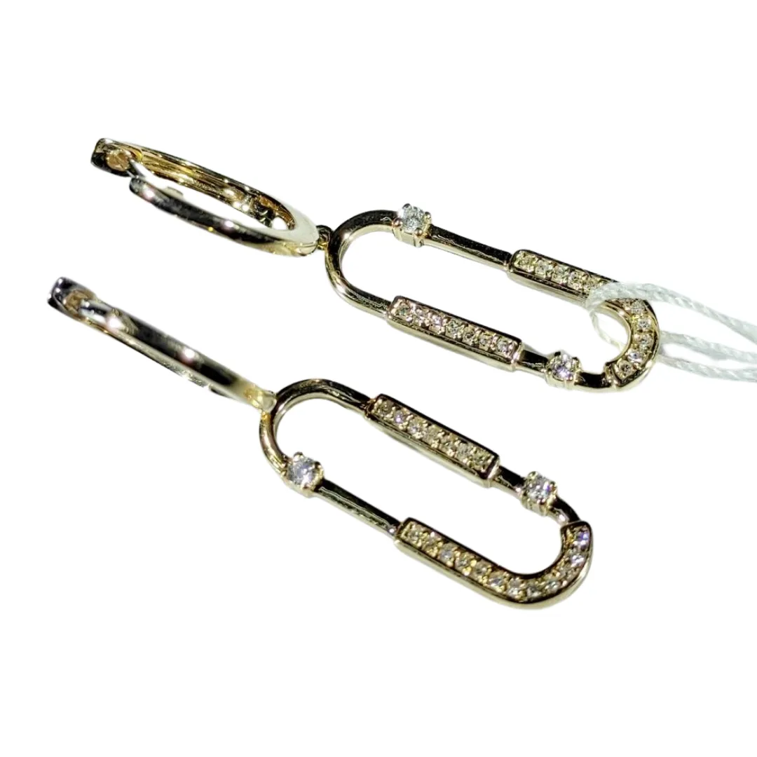 Paperclip Diamond Drop Earrings 14K Gold