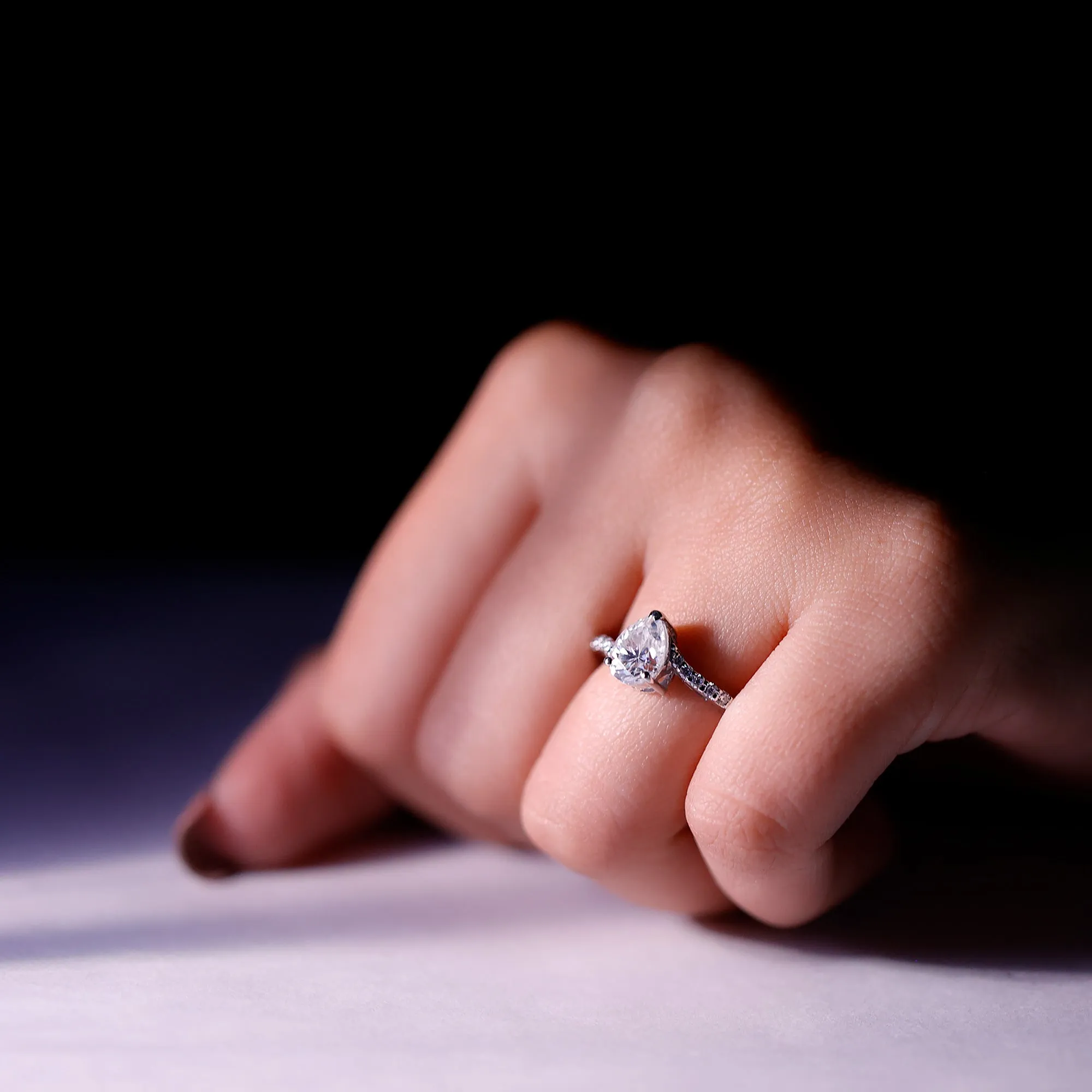 Pear Shape Moissanite Solitaire Bypass Engagement Ring