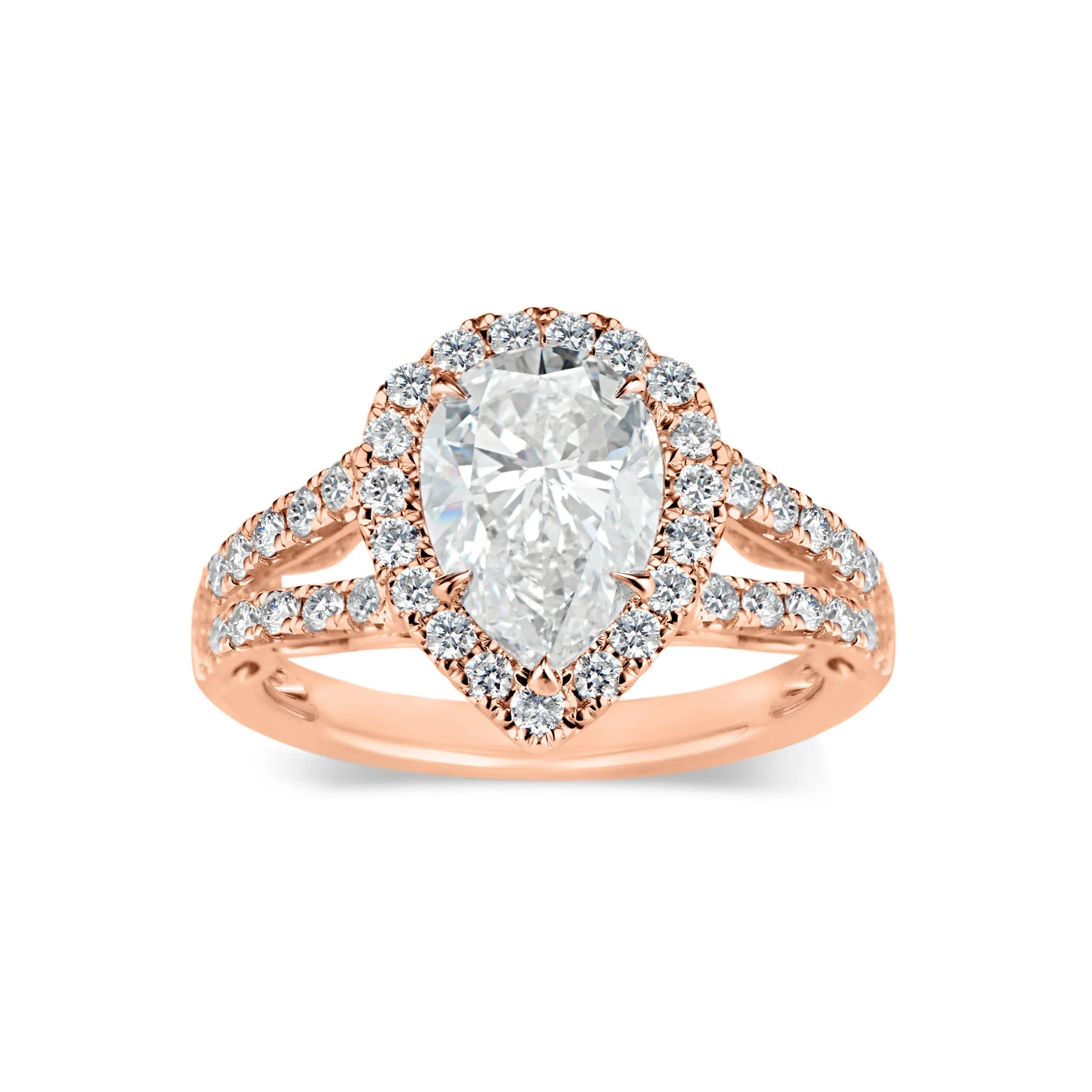 Pear-Shaped Halo Diamond Engagement Ring with Split Shank