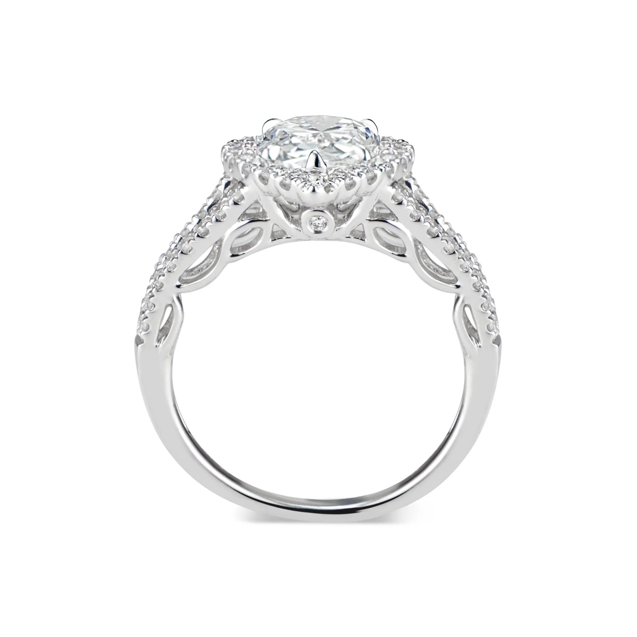 Pear-Shaped Halo Diamond Engagement Ring with Split Shank