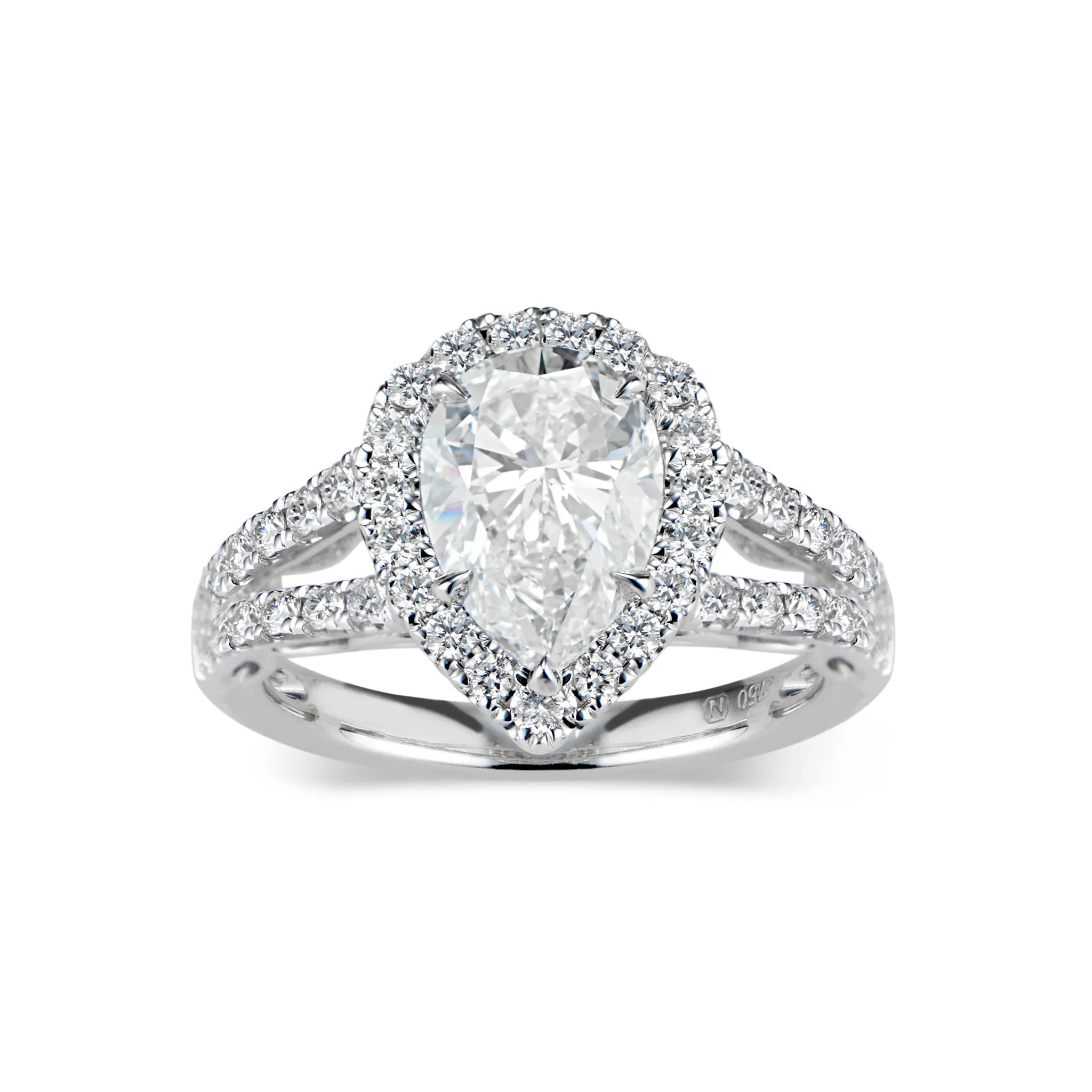 Pear-Shaped Halo Diamond Engagement Ring with Split Shank