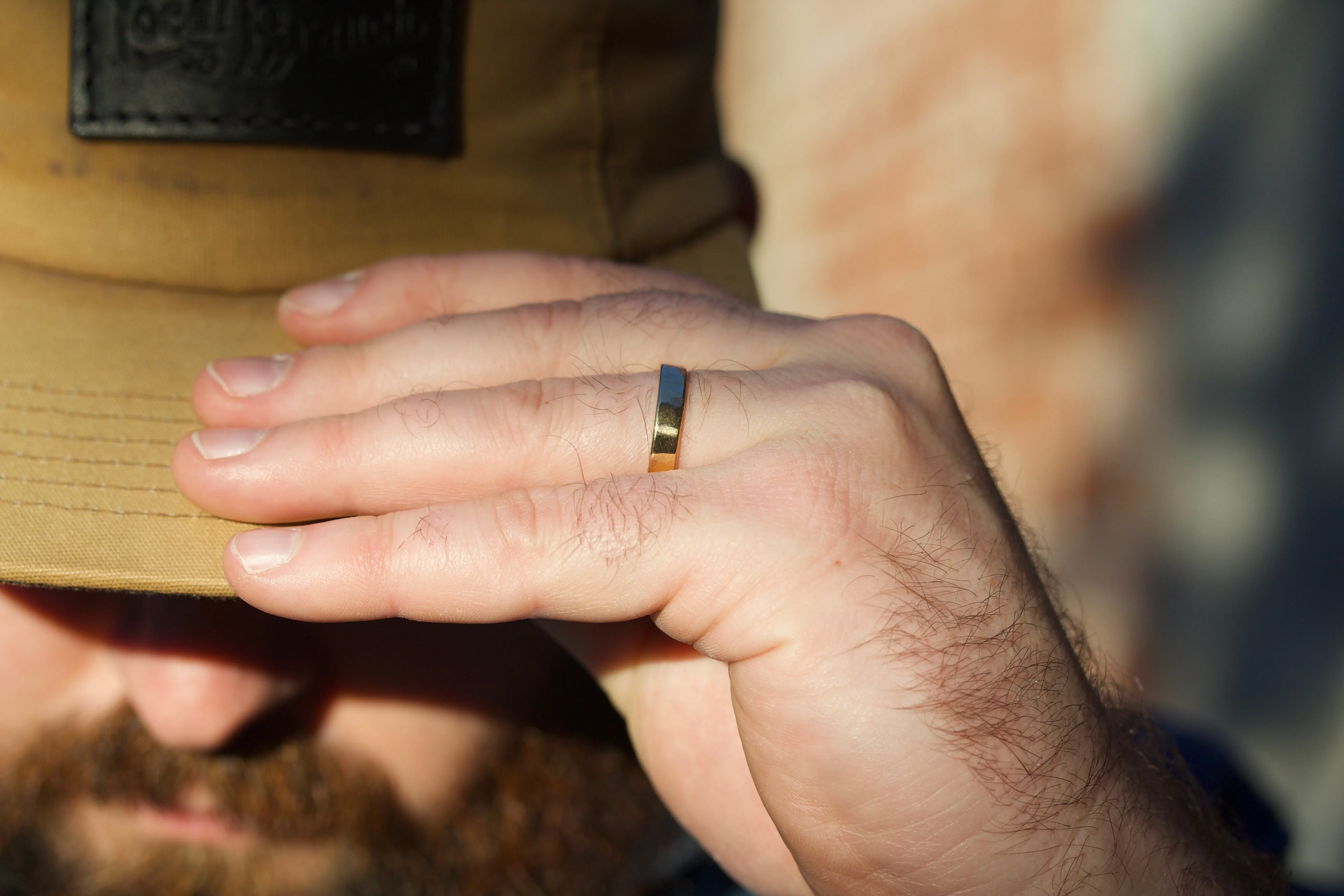 Peened Wedding Ring in 18K Yellow Gold